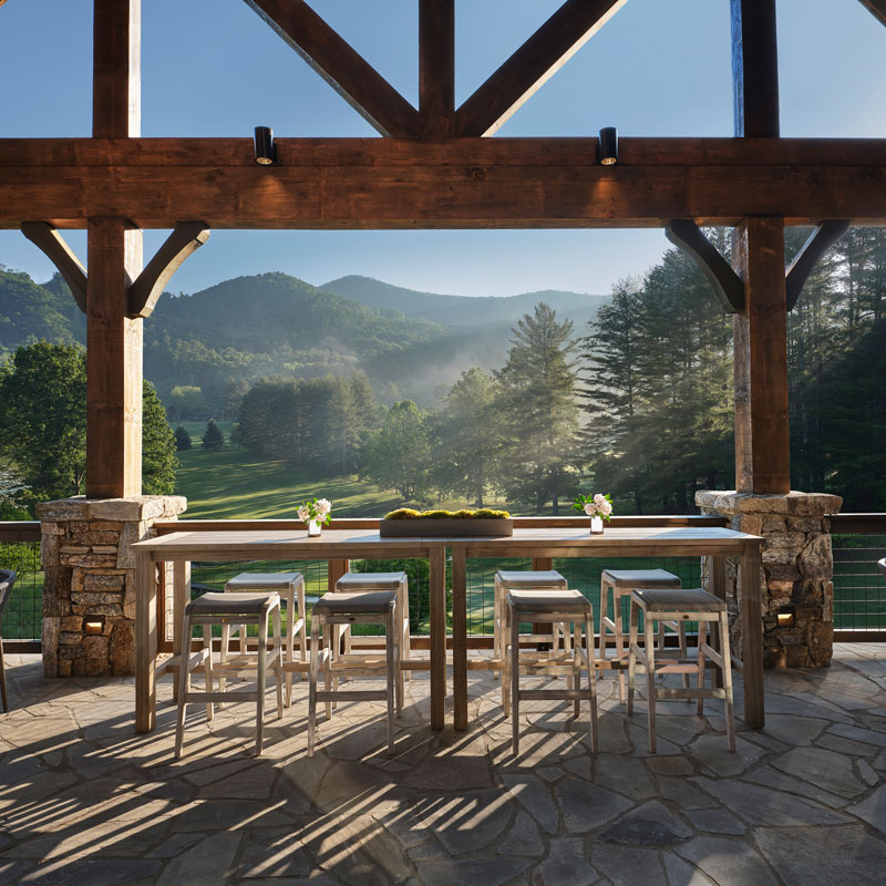 patio dining set overlooking mountains